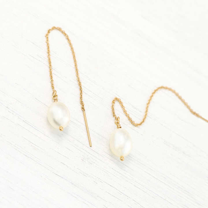18K Gold Plated Freshwater Pearl Drop Threader Earrings – Chickadee