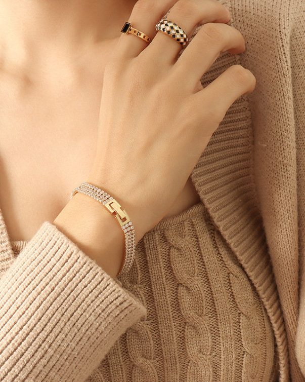 Fashion New Gypsophila Zircon Stainless Steel Three Layer Bracelet