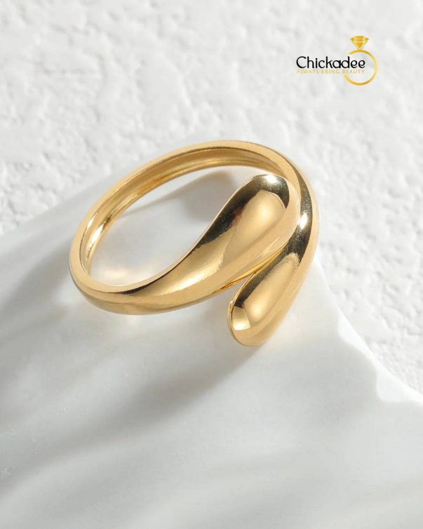 18K Gold Color Stainless Steel Smooth Double Beads Ring