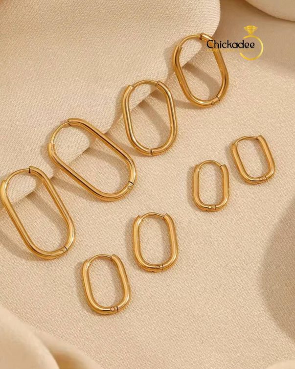 18K Gold Plated Stainless Steel Minimalist Rectangle Hoop Earrings