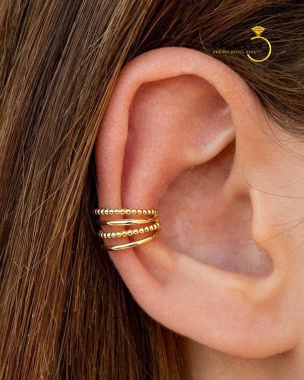 18K Gold Plated Stainless Steel Multi Layer Conch Ear Cuff Earrings