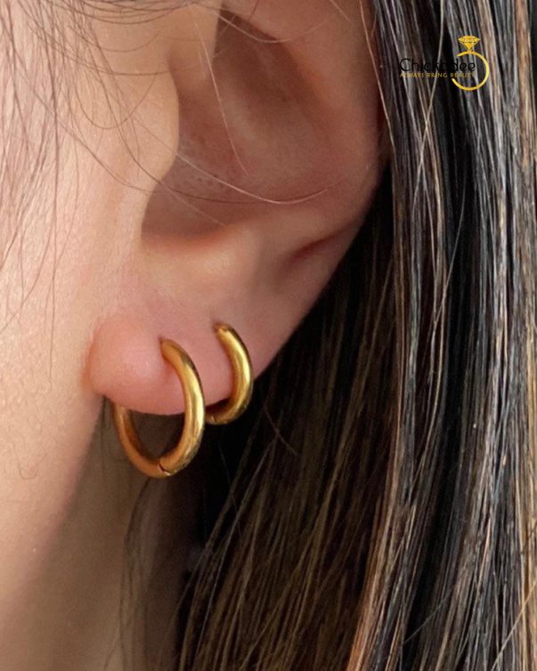 18K Gold Plated Stainless Steel Thick Huggies Hoop Earrings