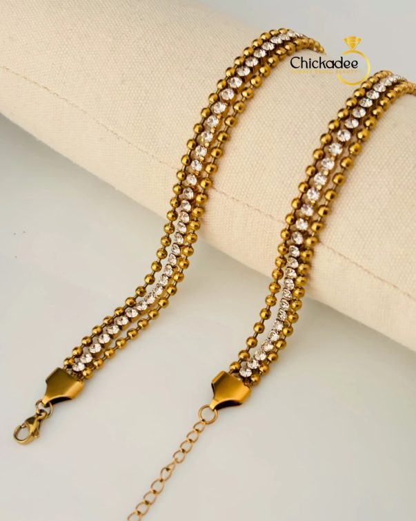 18K Gold Plated Stainless Steel bead chain with zircon- gold Bracelet