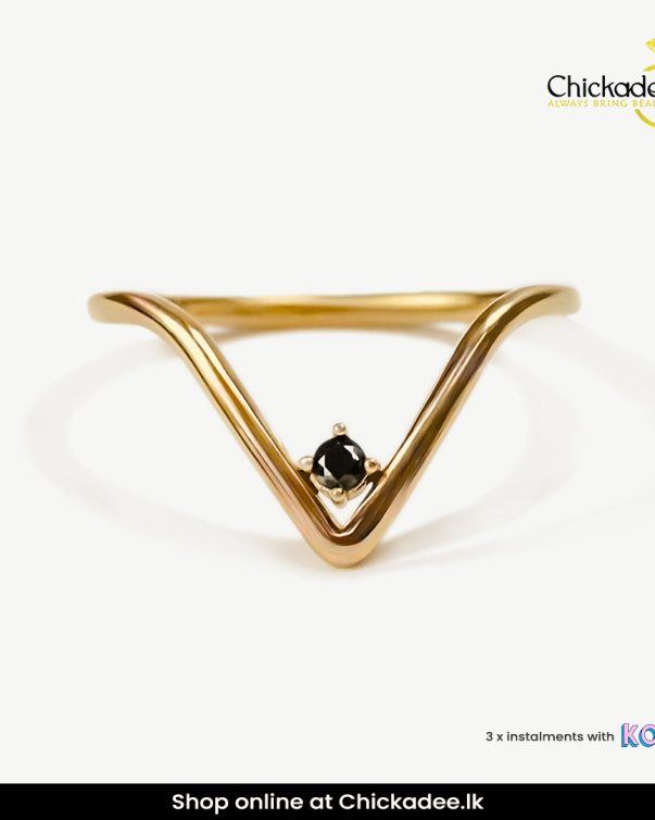 18K Gold Plated Thin Finger Black Zircon V Shaped Letter Gold Ring