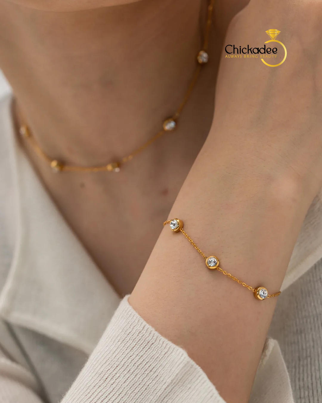 18K Gold Plated Zircon Fashion Jewelry Bracelets Necklace Jewellery For Women