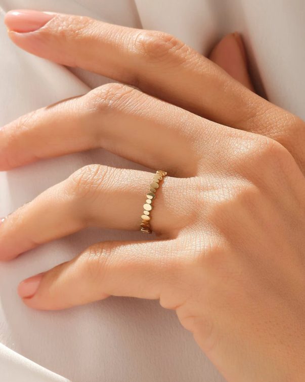 18K Gold Stainless Steel Golden Bead Ring