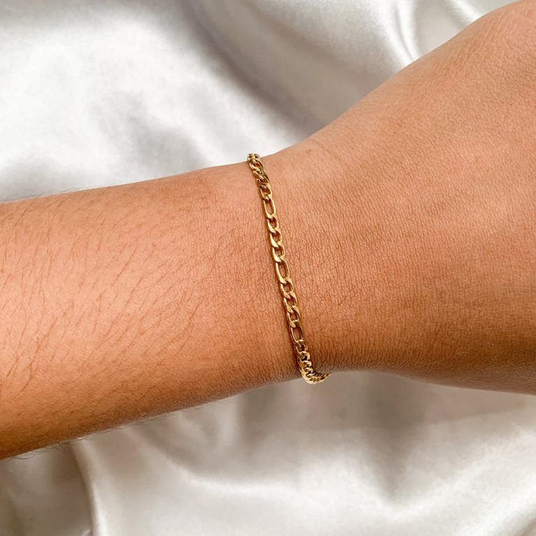 18K Gold Plated Stainless steel Petite Figaro Bracelet- 3mm