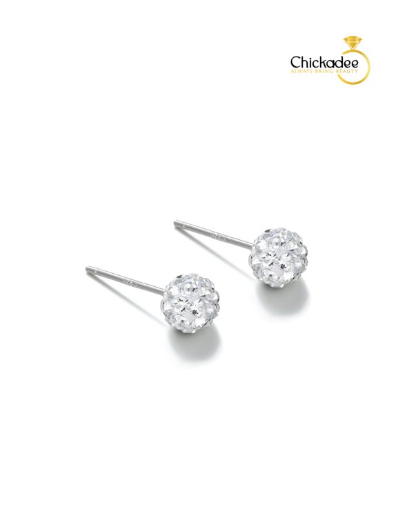925 Sterling Silver Ball Fashion Bling Rhinestone CZ Stud- 4mm
