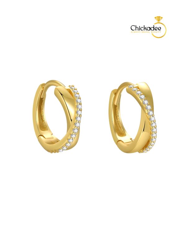 925 Sterling Silver Cubic Zirconia X Shaped Rope Cross Hoops Earrings