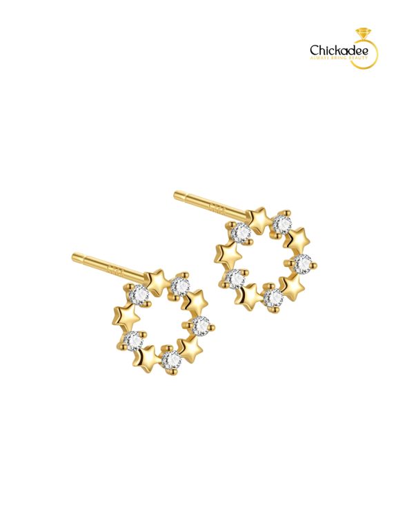 925 Sterling Silver Gold Plated Star Zirconia Diamond Stud Earring.