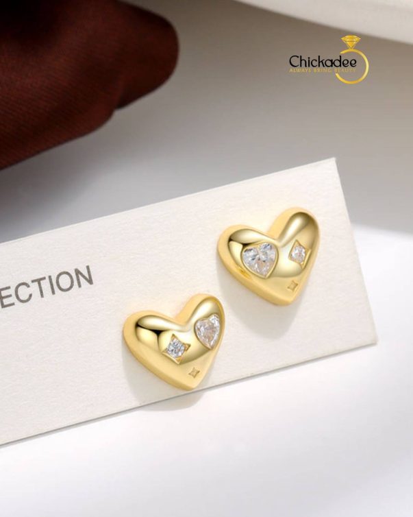 925 Sterling Silver Love Earrings with CZ Heart Stud Set