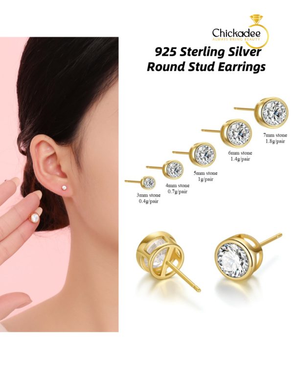925 Sterling Silver  Round Diamond Stud Earrings