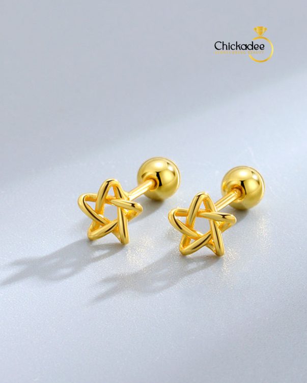 925 Sterling Silver Simple Tiny Skeleton Pentagram Minimalist Earrings