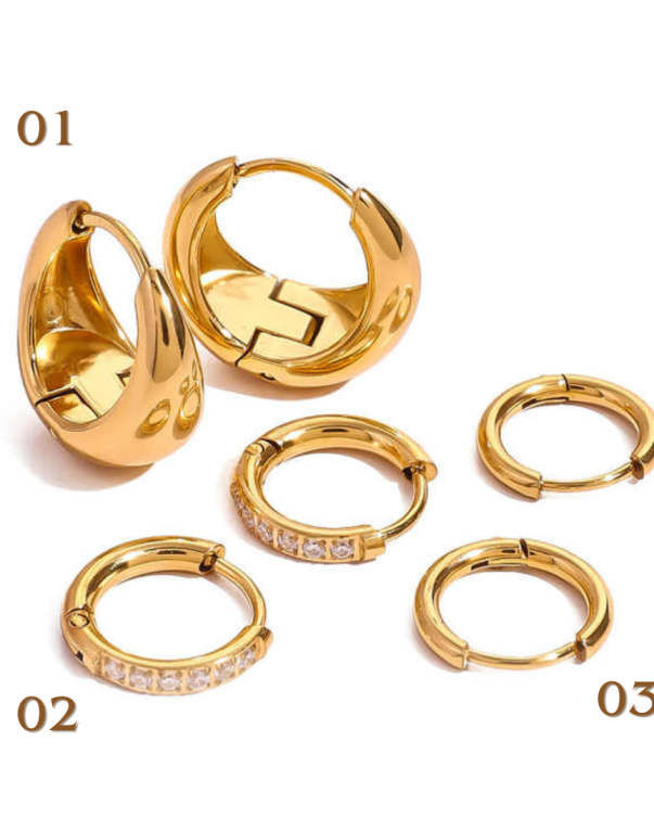 18K Gold Plated Stainless Steel 3 Pair Gold Hoop Earrings
