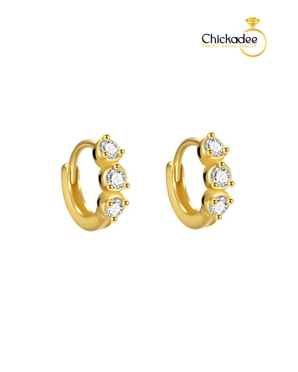 925 Sterling Silver Set Three CZ Round Hoops Earrings