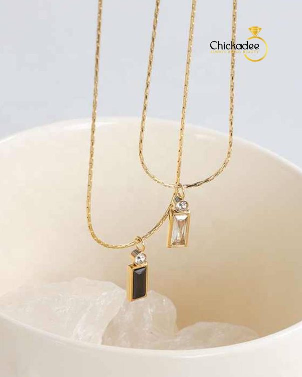 Geometric Square Black Zircon Necklace