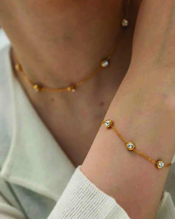 18K Gold Plated Zircon Fashion Jewelry Bracelets Necklace Jewellery For Women