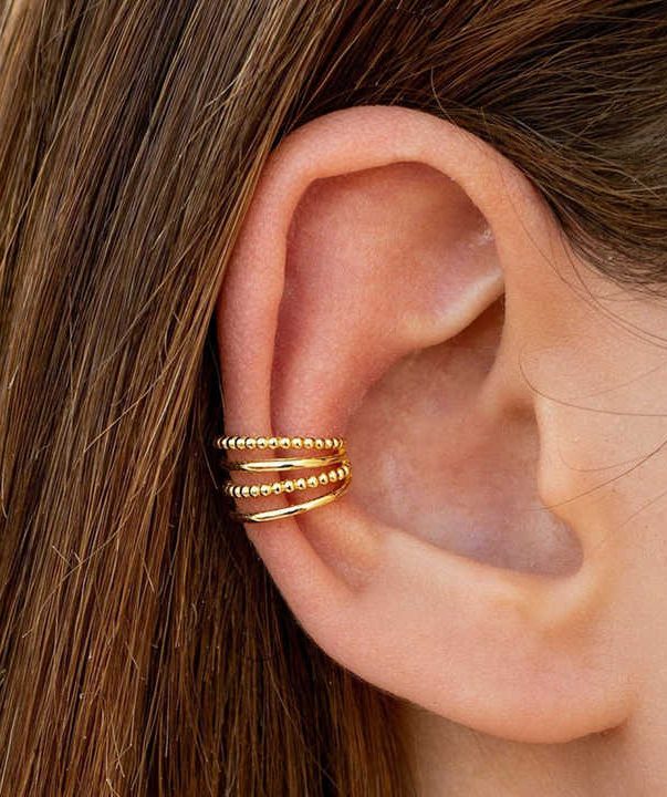 18K Gold Plated Stainless Steel Multi Layer Conch Ear Cuff Earrings