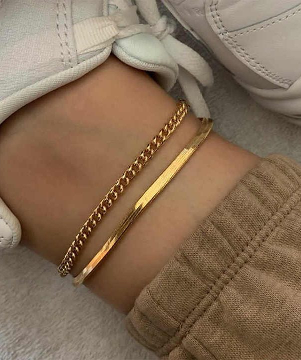18k Gold Plated Stainless Steel double layer Chain Anklets
