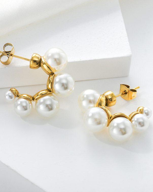 18K Gold Plated Large Pearl Design Classic Mid Western Vintage Stud Earrings