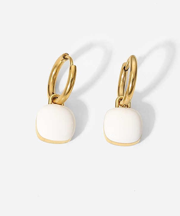 18k Gold plated Stainless Steel  White Enamel Square Pendant Earrings