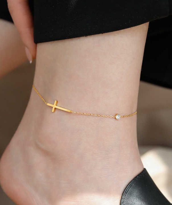 18k Gold Plated Stainless Steel Cross Diamond Anklets