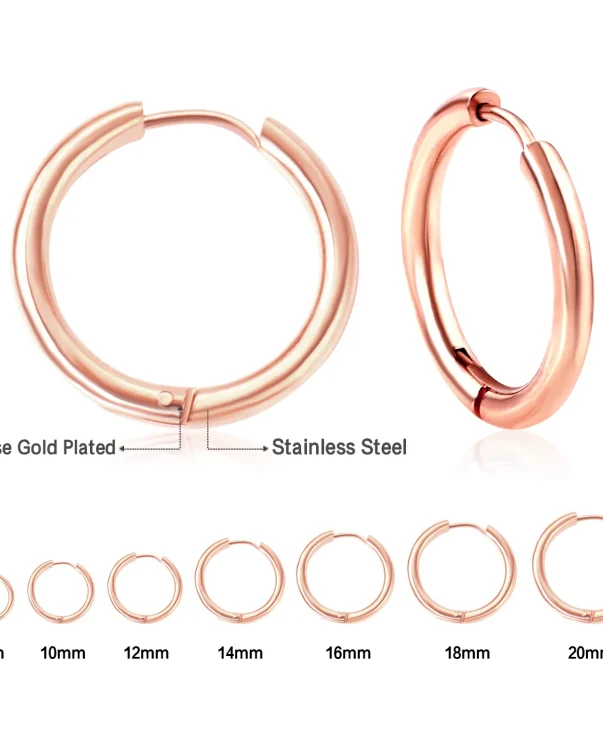 18k Rose Gold Stainless Steel Minimal Hoop Earrings