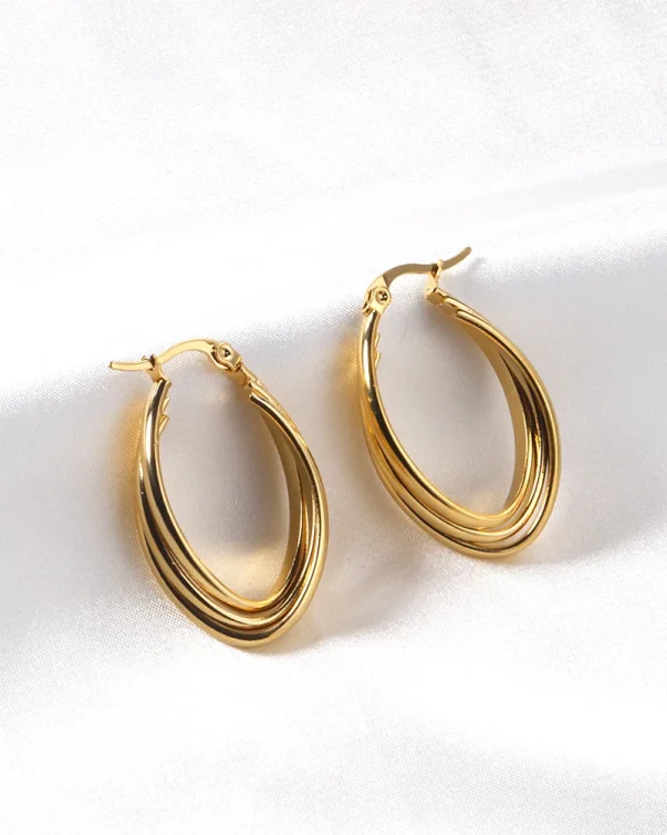 18K Gold Plated Stainless Steel Lightweight Chunky Hoop Earrings