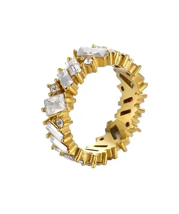 18K Gold plated Stainless Steel Micro Inlaid Zirconia Baguette Rings size 6