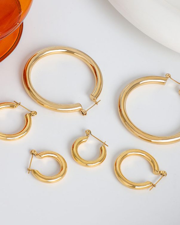 18K Gold Plated Big large Tube Channel Hoop Earrings- 2cm