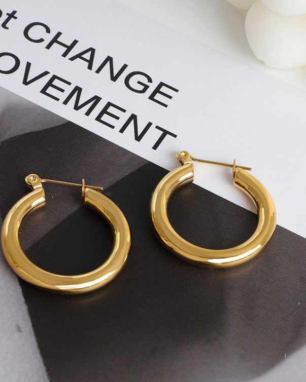18K Gold Plated Big large Tube Channel Hoop Earrings- 2cm