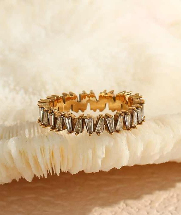 Gold Plated Stainless Steel Tennis Crystal Zircon Ring