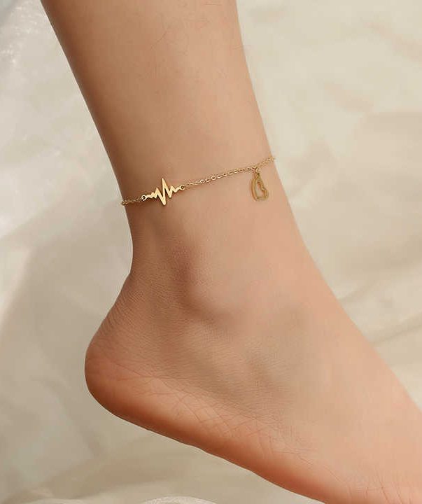 18K Gold Plated Stainless Steel Hollow Heart Pendant Anklet