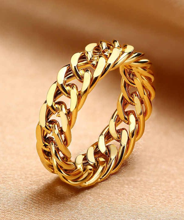 18K Gold Plated Stainless Steel Cuban Link Chain Ring