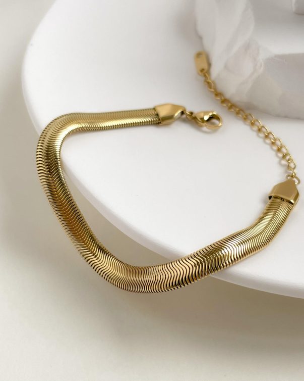 18K Gold Plated Stainless Herringbone Chain Flat Snake Chain Bracelet
