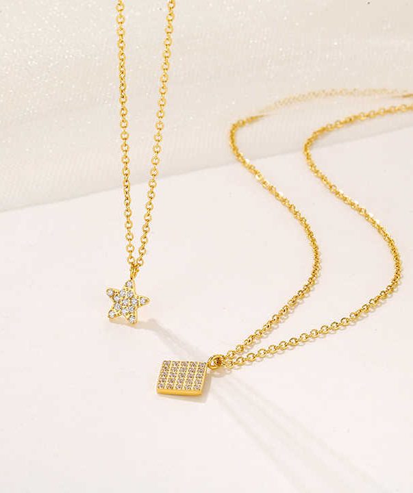 18K Gold Plated Stainless Steel star pendant necklace with zircons