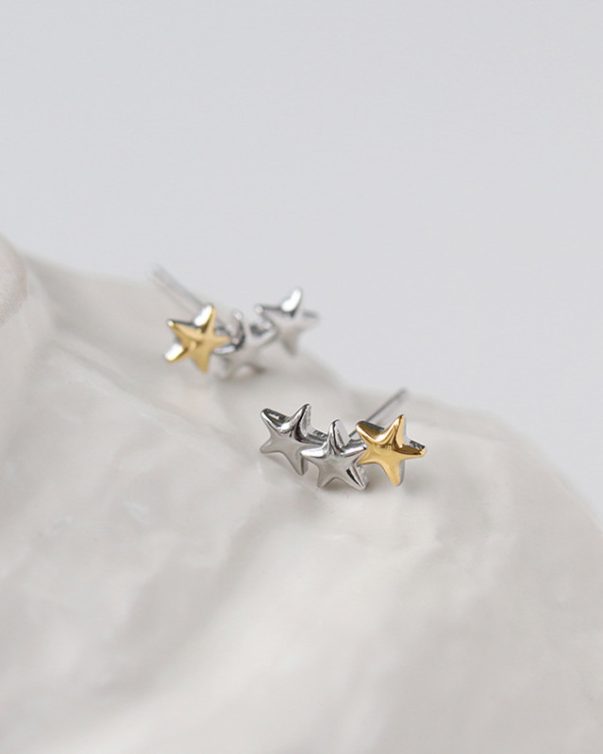 18K Gold Plated Stainless Steel Two Colors Hollow Star Eternal Stud Earrings - 2023