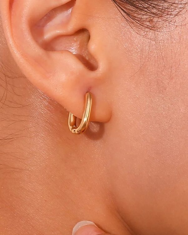 18k Gold Plated Stainless Steel O Shape Mini Hoop Earring