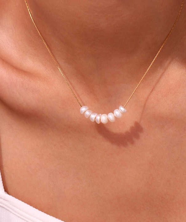 18k Gold Plated Stainless Steel Trend Fresh Water Pearl Beaded Necklace