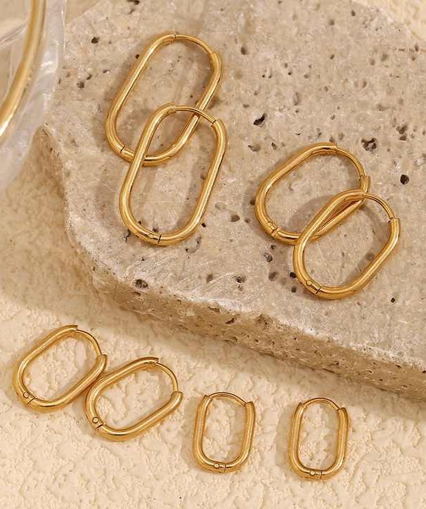 18K Gold Plated Stainless Steel Minimalist Rectangle Hoop Earrings