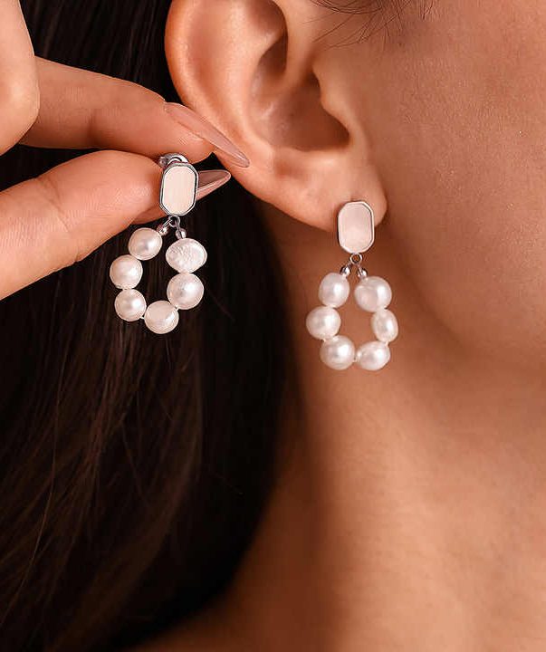 Stainless Steel Anti Tarnish Jewelry Elegant Pearl Charm Stud Earrings