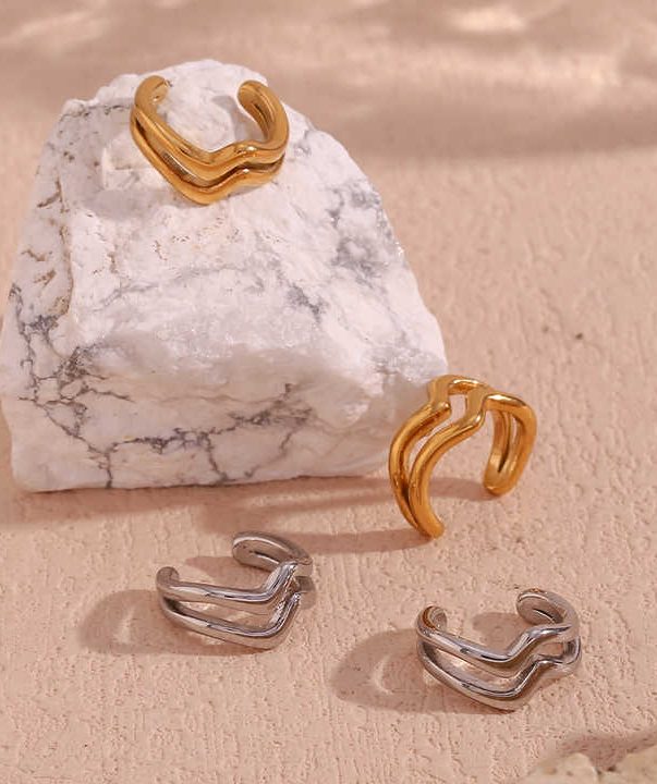 18k gold PVD Water Wave Cuff Earrings