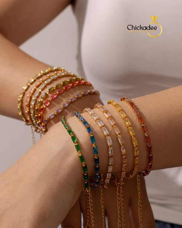Luxury Baguette Birthstone Cubic Zirconia Bracelet