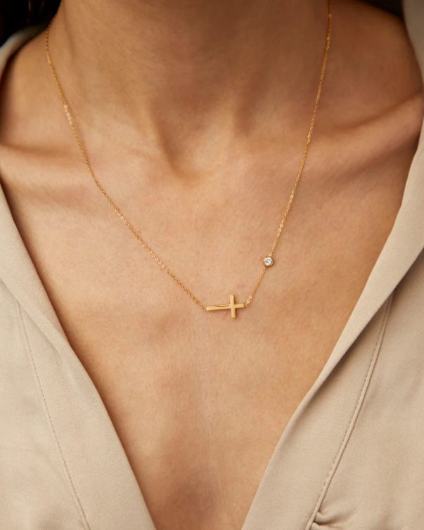 Minimalist Cross Necklace with Cubic Zirconia
