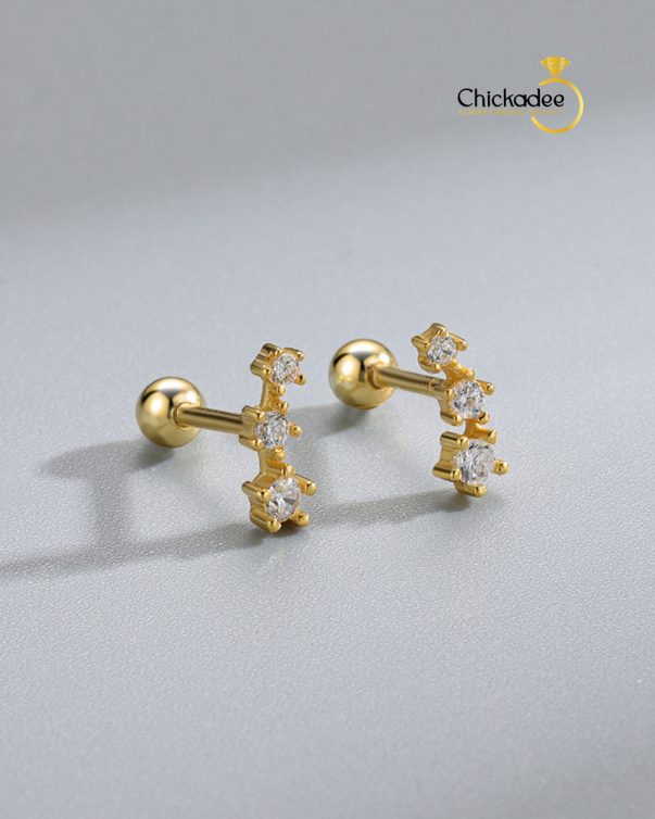 Minimalist Tiny Triple Symmetry Cz Earring