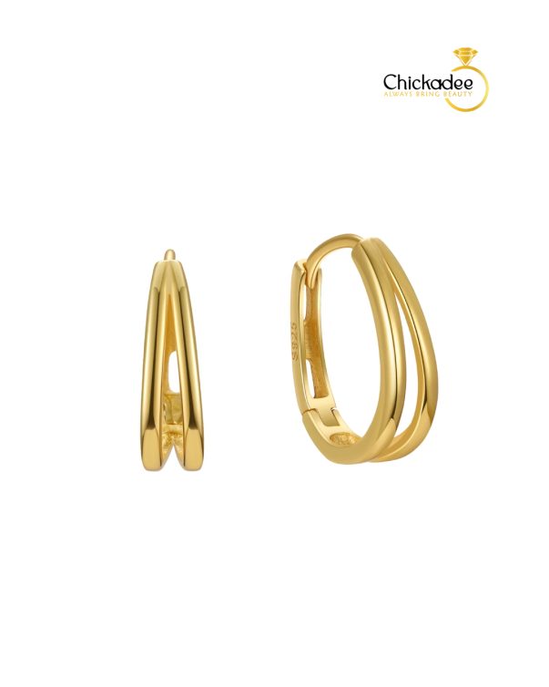 S925 Sterling Silver Double Lines  Simple Hoops Earring