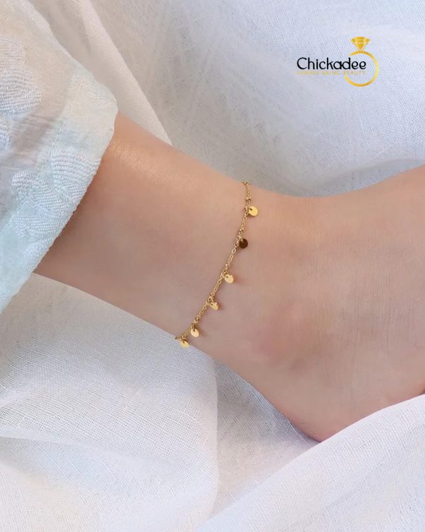 18k Gold Plated Stainless Steel Small Coin Disc Charm Anklet