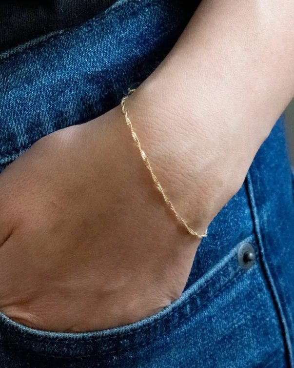 Gold Plated Stainless Steel Thin Singapore Chain Bracelet