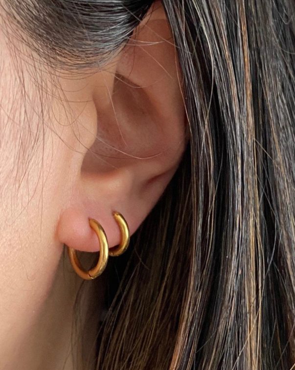 18K Gold Plated Stainless Steel Thick Huggies Hoop Earrings