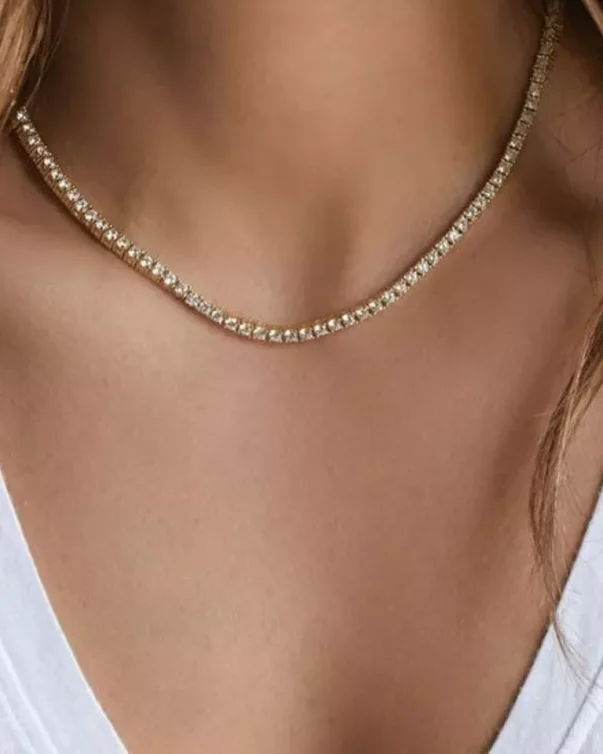 18k Gold Plated Stainless Steel Shining Zircon Frosty Tennis Zircon Necklace Chokers